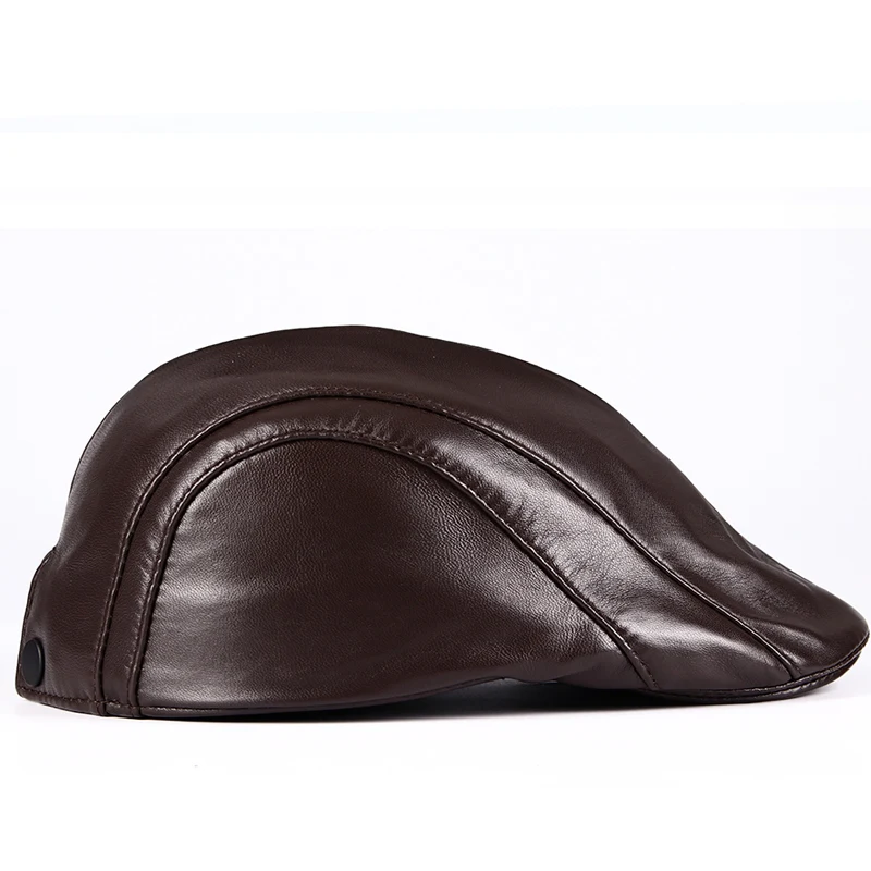 Шапка бини мужская из натуральной кожи берет с ушами Повседневная винтажная