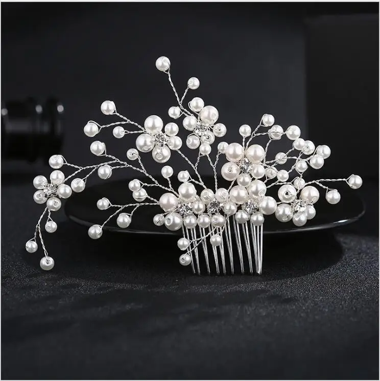 Свадебные украшения для головы Bride'S Tiara ручной работы аксессуары для волос ювелирные изделия Головные уборы Свадебные цветы жемчуг гребни FS113 - Цвет: same as pic