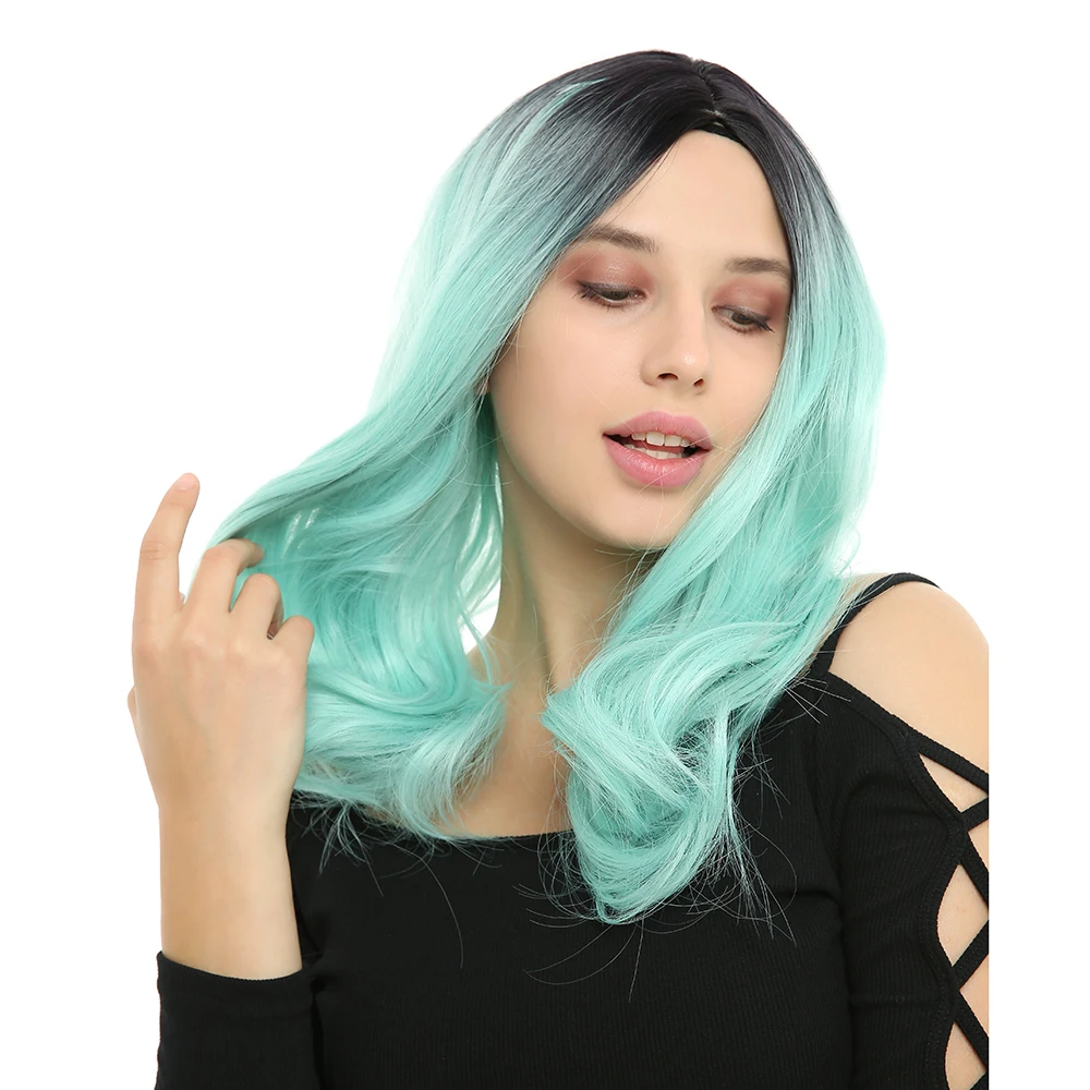 WHIMSICAL W  Medium Long Curly Black Pink Color Wigs Natural Ombre Mixed Purple Heat Resistant Hair Synthetic Wig for Women