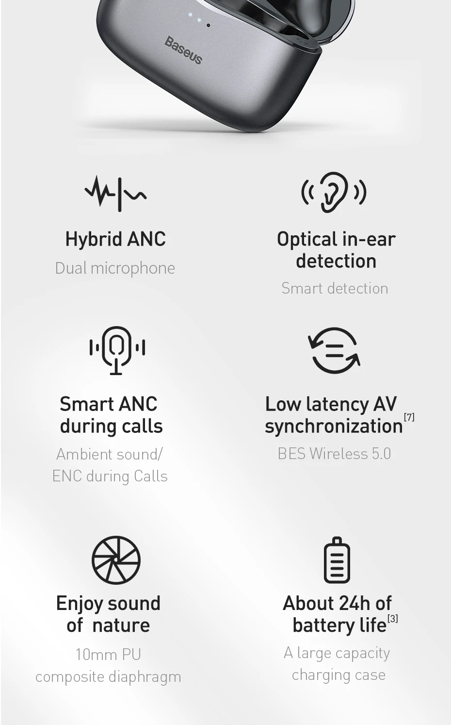 Baseus S2 TWS ANC Bluetooth Earphones 