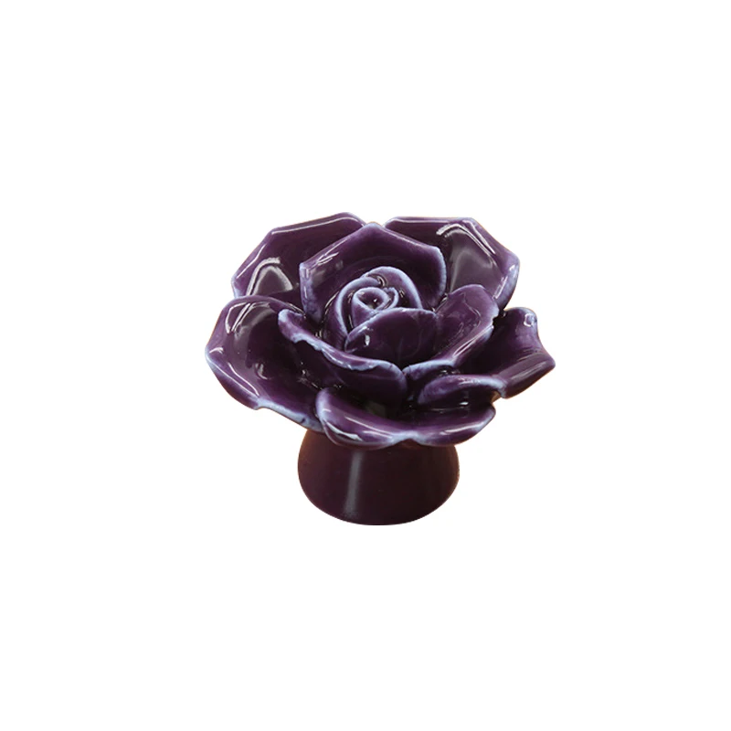 purple Розы цветочная керамическая форма ручки шкафов и ручки для мебели дверная ручка выдвижение ящика шкафа Ручка для домашнего оборудования - Цвет: purple