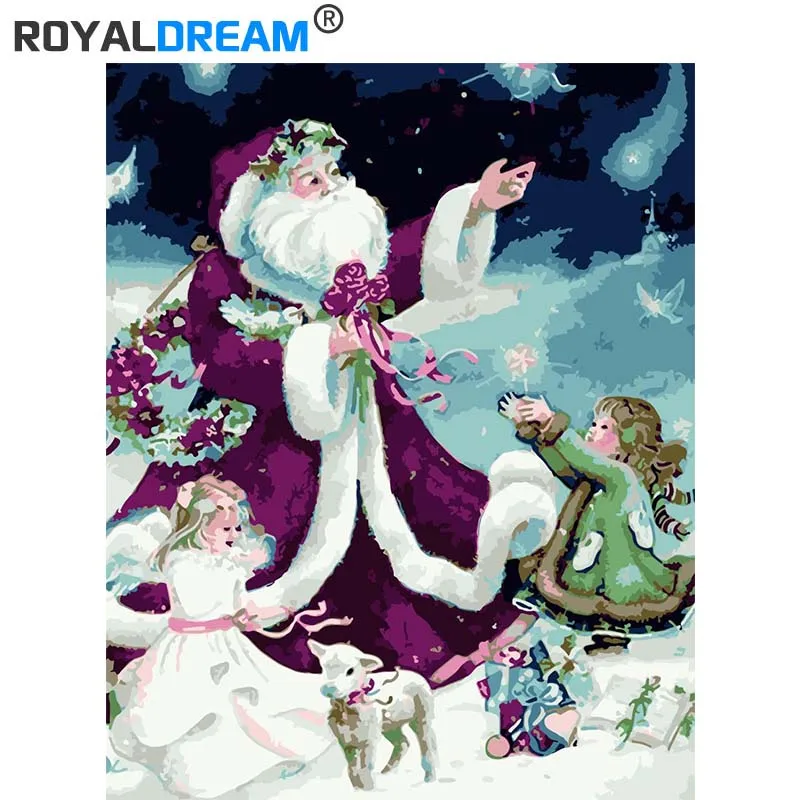 ROYALDREAM Санта Клаус и детей Картина по номерам холст картины дома настенные для