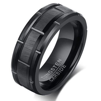 

MEN'S BLACK TUNGSTEN CARBIDE FIBER GEAR RING 8MM WEDDING BAND COMFORT FIT ELEGANT RING