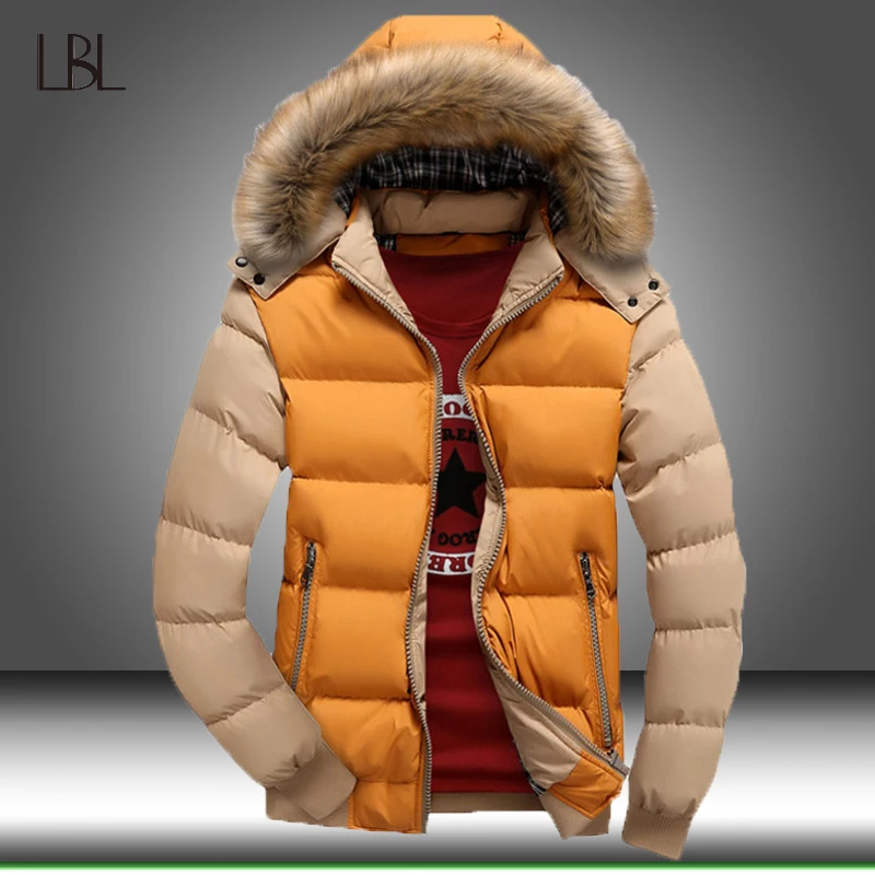 

Men Casual Parka Jacket Mens Hoodies Patchwork Jackets Male Autumn Winter Outwear Coat Man Hoody Fur Warm Windbreaker S-4XL Size