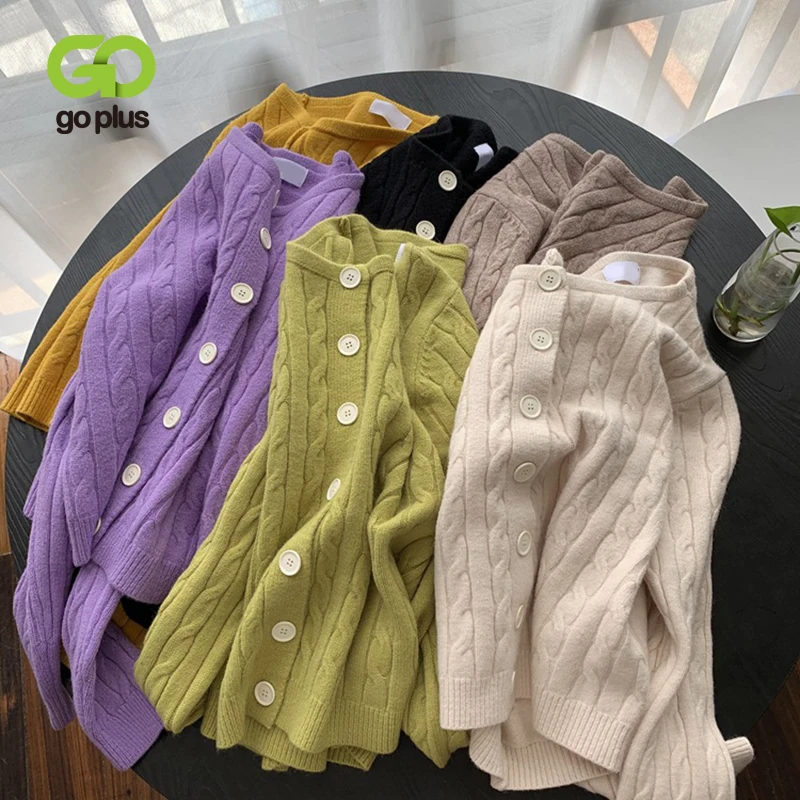 

GOPLUS Black White Women's Cardigan For Woman Korean Style Round Neck Long Sleeve Knitted Sweaters Cardigan Women Mujer Clothing