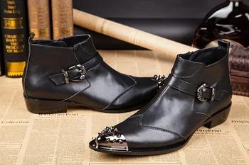 

Summer New Shoes Denim Boots Men's Heightened Cow Leather Botlines Pointed Toe Ankle Genuine Leather Full Grain Leather Rubber