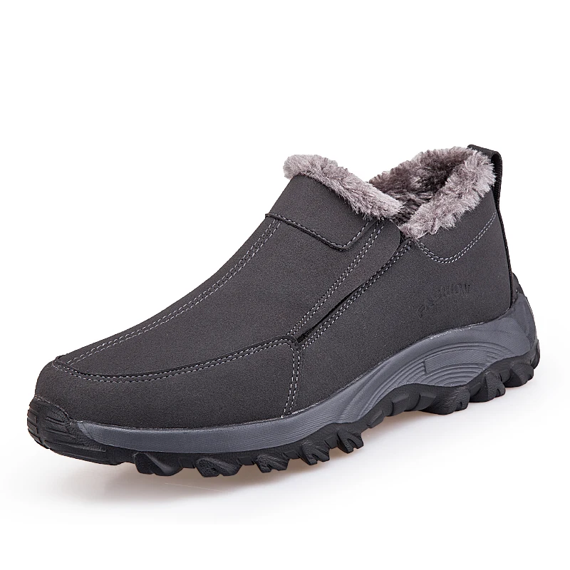 Winter Sneakers Couple Comfortable Suede Hiking Shoes Men Women Keep Warm Light Outdoor Shoes Fur Trekking Ankle Boots - Цвет: Gray
