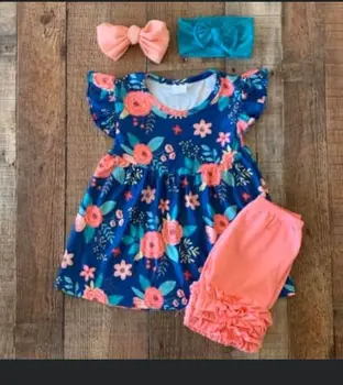 

fashion outfit flare sleeve outfit little girls summer hot sale girls print matching outfit with pink pants