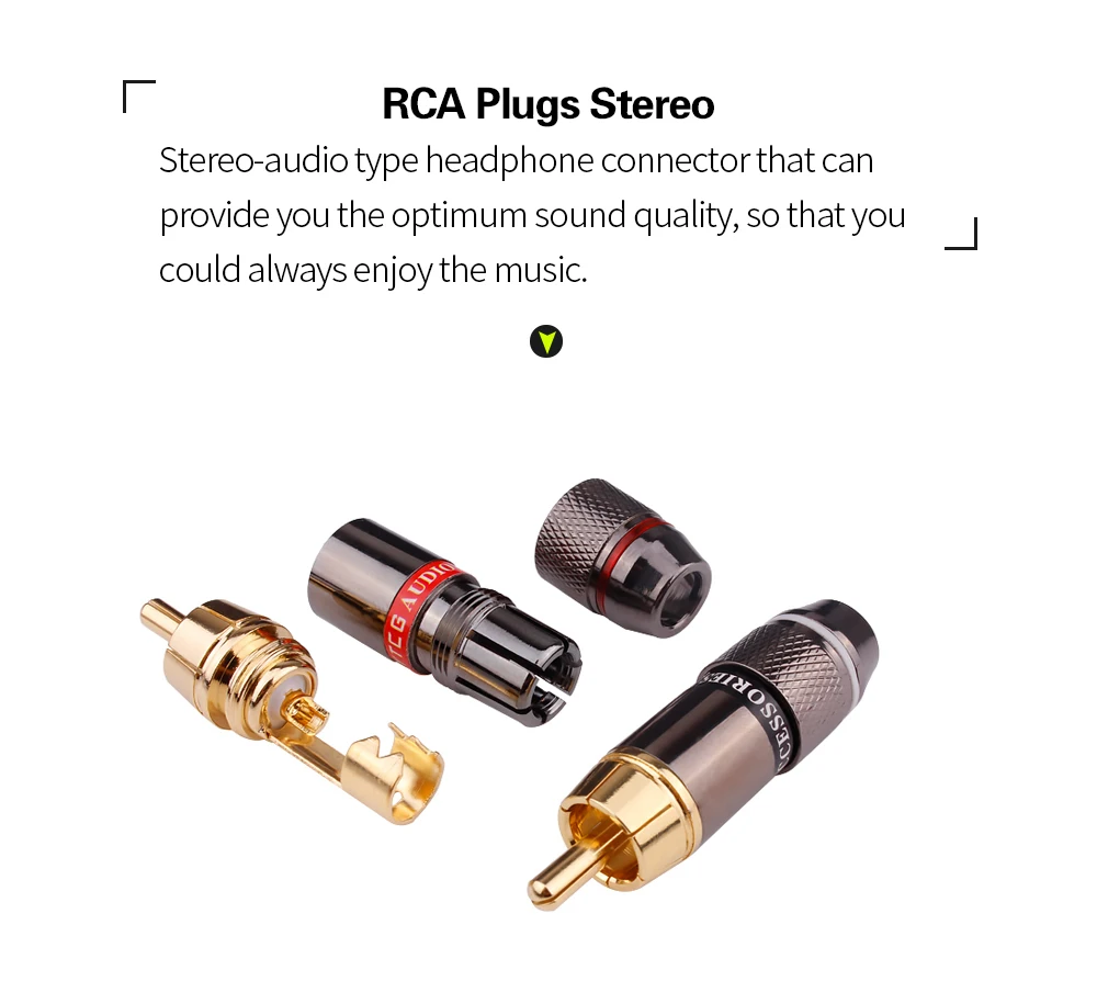 6mm, RCA macho Plug adaptador, cabos HiFi, 4pcs