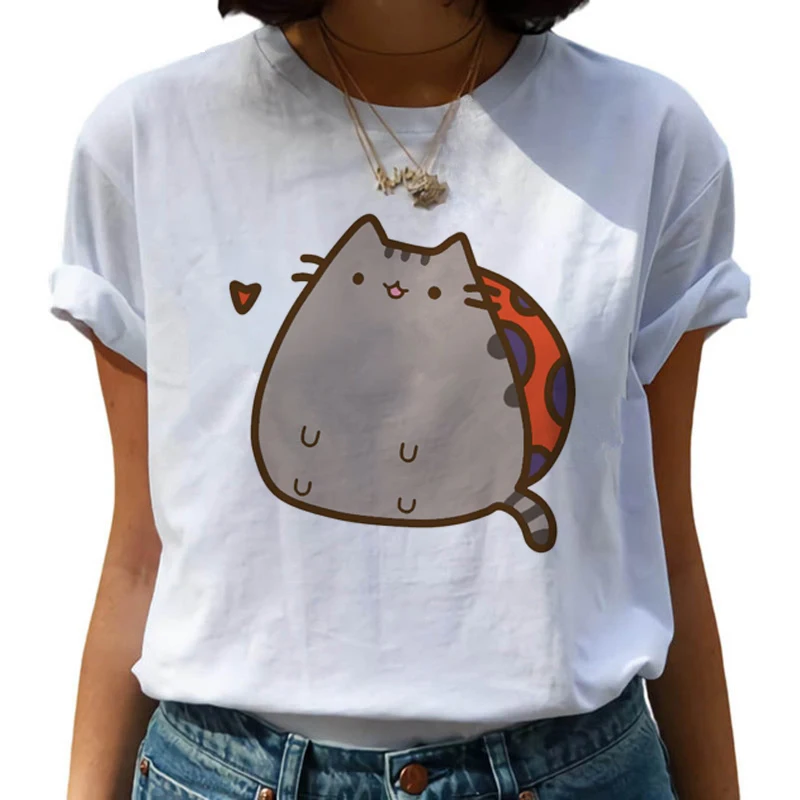 Kawaii Pusheen Harajuku футболка Женская милая кошка забавная мультяшная футболка Ullzang 90s футболка "Аниме" Модный корейский стиль Топ Футболка женская - Цвет: 8782