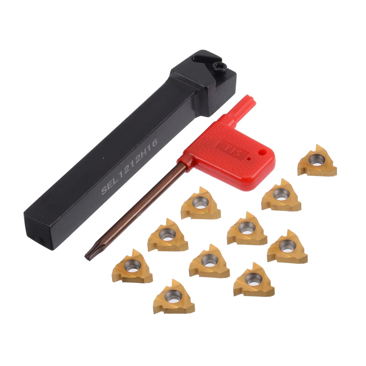 

New 12mm Shank SEL1212H16 Lathe Turnig Tool Holder Boring Bar + 10Pcs 16IR AG60 Carbide Inserts + Wrench For CNC Lathe Milling