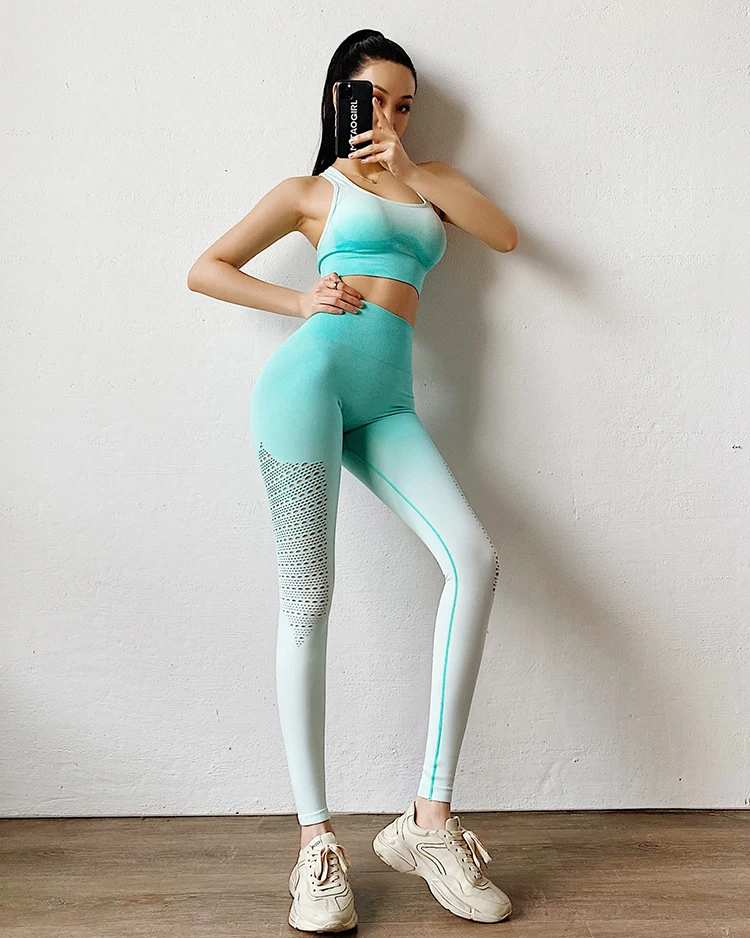 

Women High Waist Gradient Color Seamless Mesh Sport Workout Fitness Leggings Quick Dry Running Athletic Gym Pants