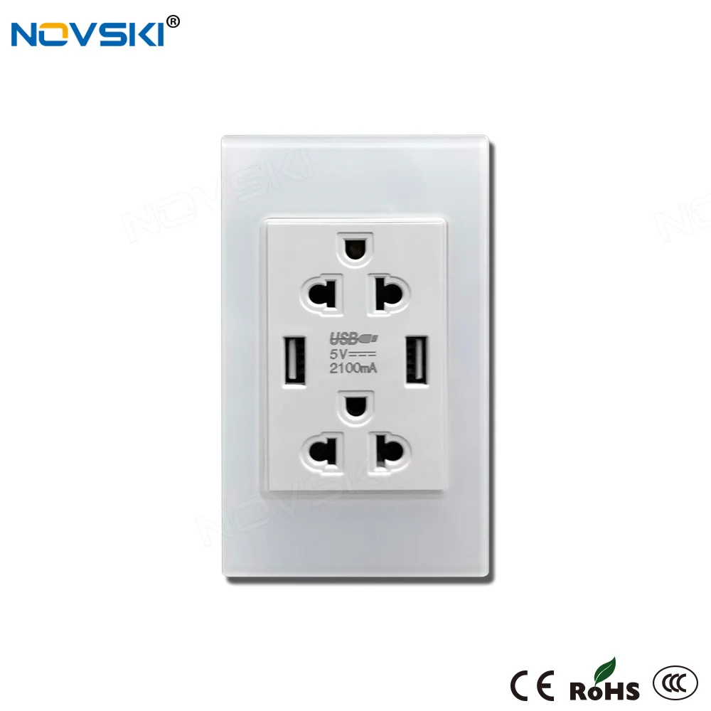 NOVSKI 2.5D стенная розетка из закаленного стекла многофункциональная 2.1A двойной USB