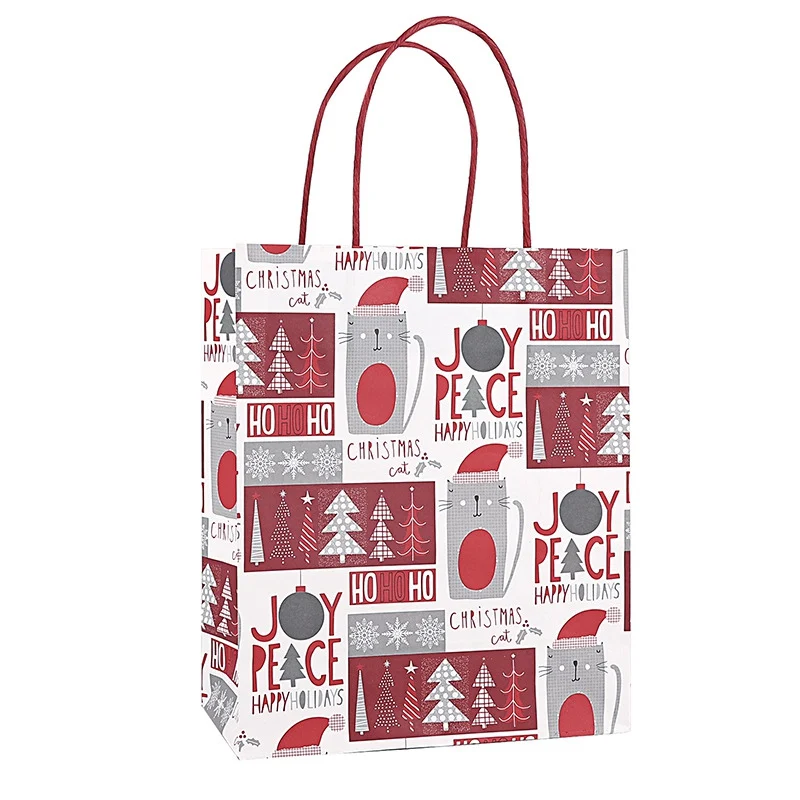 

12Pcs Christmas Gift Paper Bags Portable Biscuits Gift Goodies Holders Tote Bags Containers For Party Home Bakery