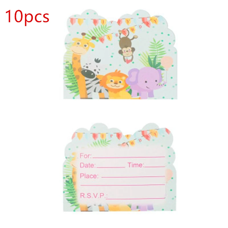 invitation card 10pc 6 шт. вечерние бумажные пакеты для попкорна на день рождения, детские товары, подарочные сумки для животных, подарочные коробки для животных в джунглях сафари, зоопарке - Цвет: invitation card 10pc