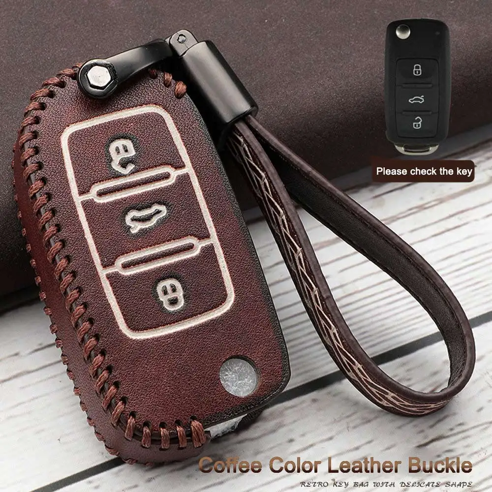 Hot Sale 3 Button High Quality leather Car Key Wallet Case Bag Cover For Skoda Octavia(2007-) Folding Auto Shell Accessories - Название цвета: coffee color-Leather