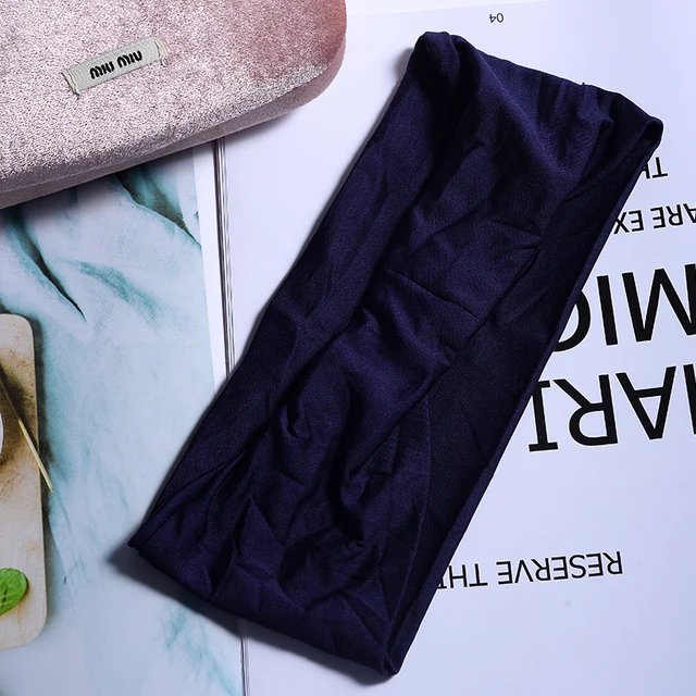 Women Headband Twist Turban Solid Wide Knitted Knotted Yoga Twisted Hairband Accessories For Turban Bandage Bandanas Hair Bands 02-Dark Blue