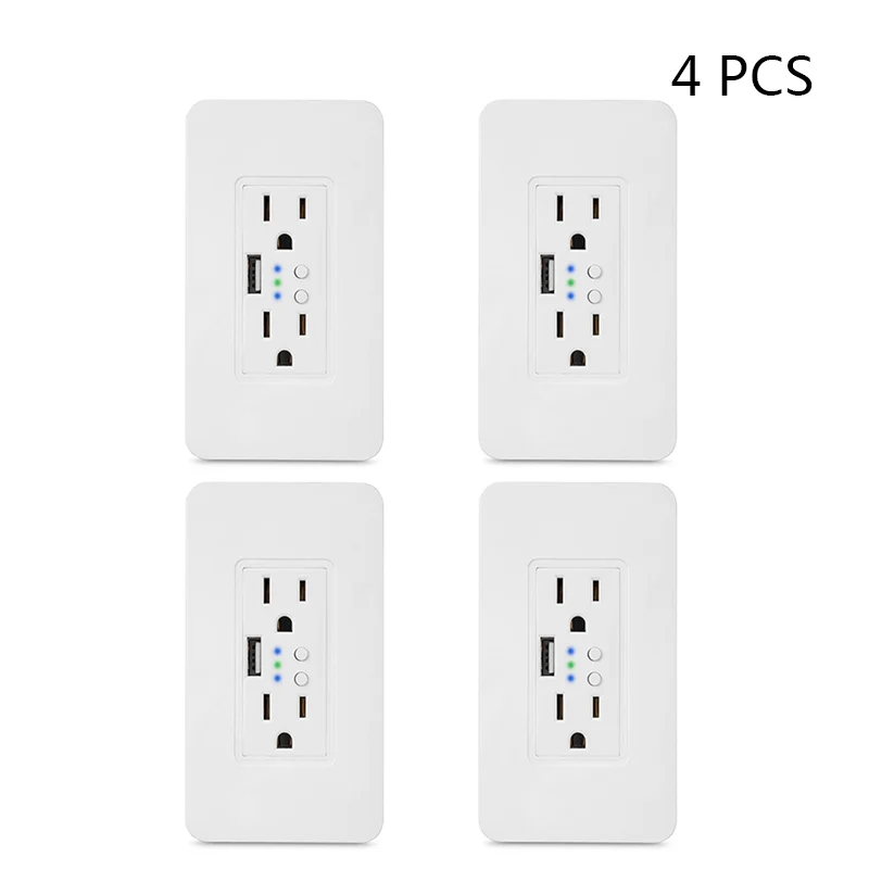 4 PCS Wi-Fi настенная электрическая розетка 2 USB розетки вилка таймер розетка стандарт США умный пульт дистанционного управления работа с Alexa Google Home - Тип: 4 PCS