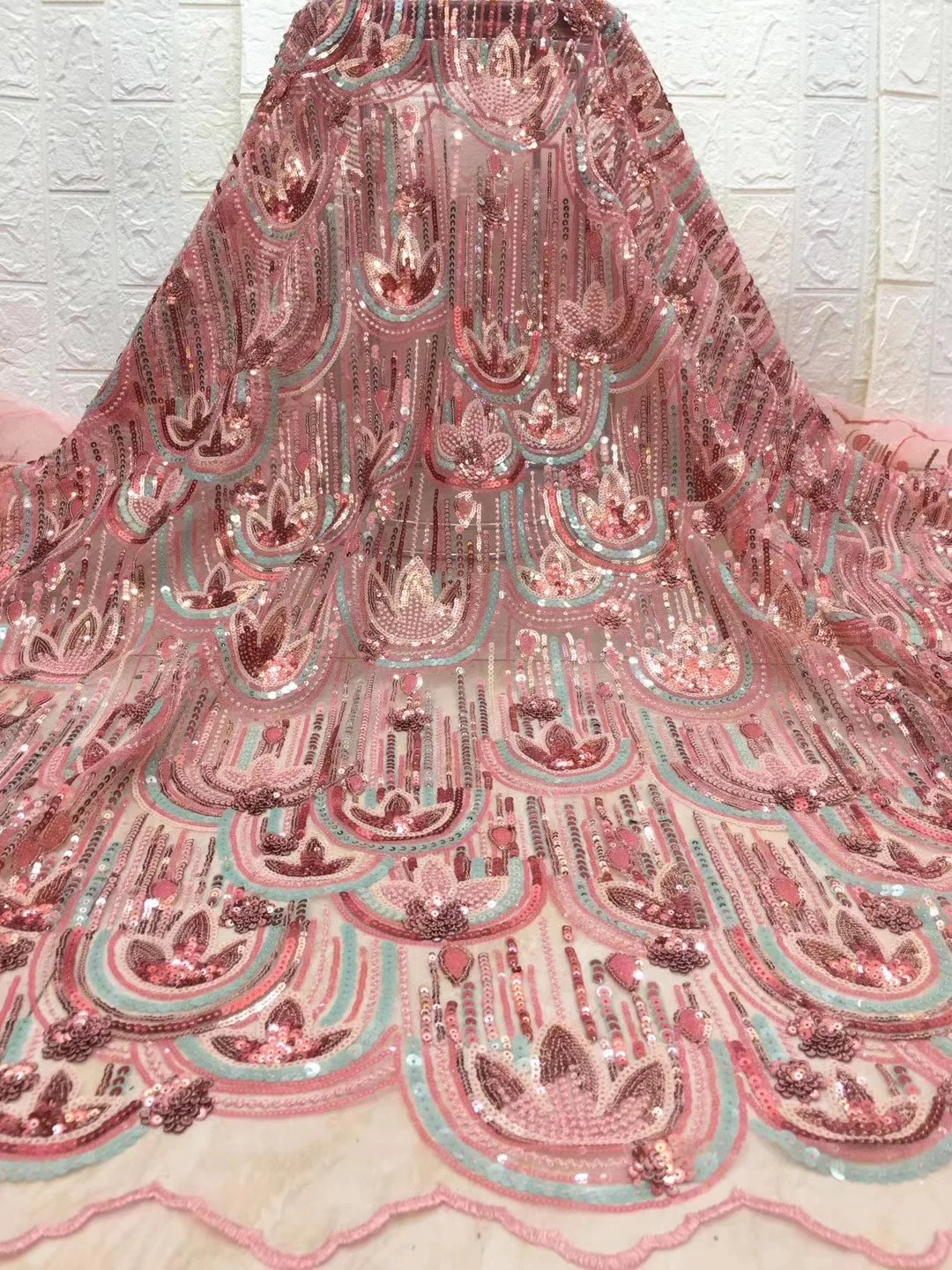 

African Lace Fabric Embroidered Nigeria Sequin Lace Fabric 2021 High Quality French Tulle Lace Fabric For Women D4409