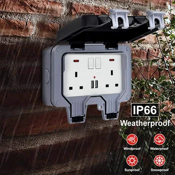 

Power Socket IP66 Waterproof Box Wall Socket Outdoor 13A Double/ Single Universal UK Switched Outlet USB Wall Electrical Outlets