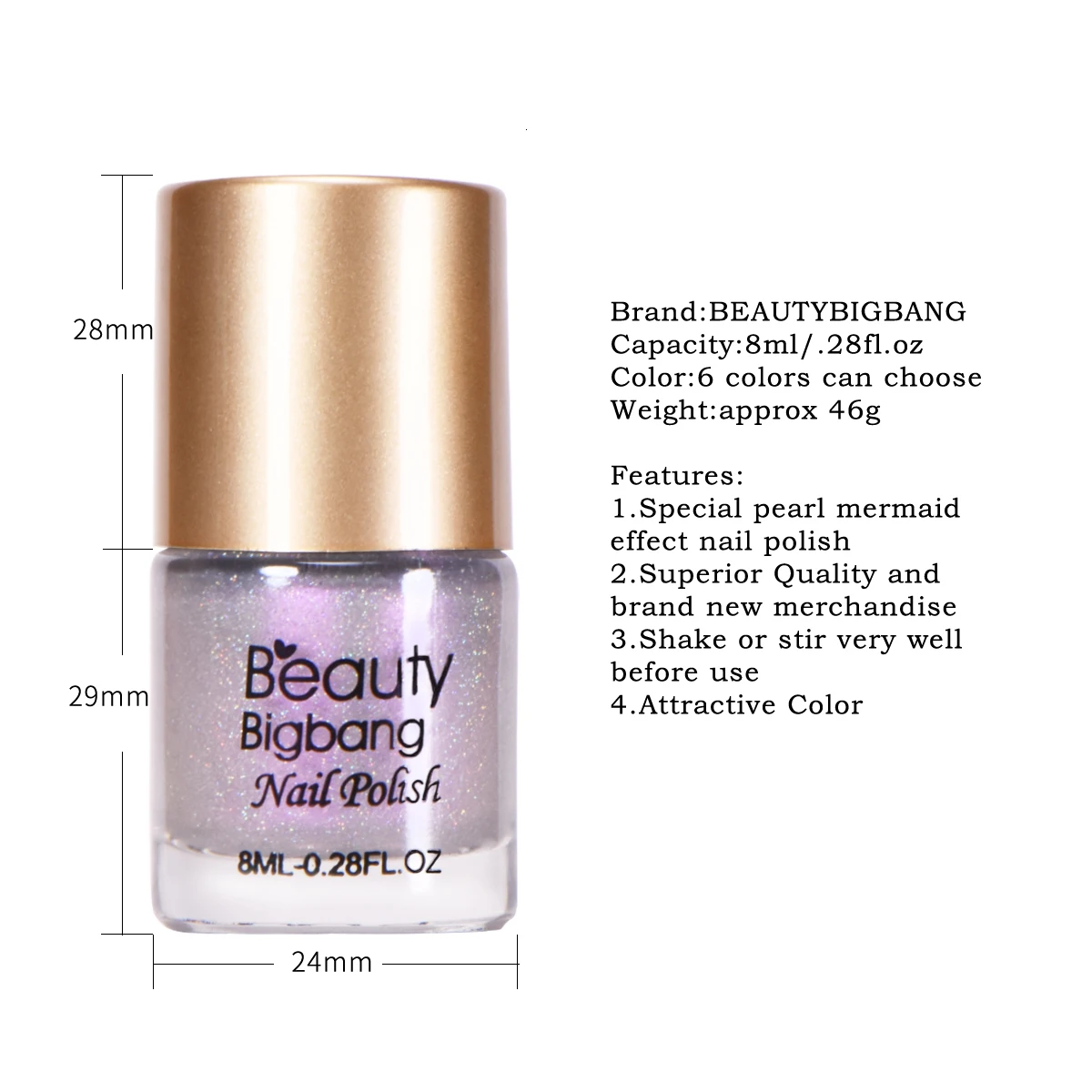 BEAUTYBIGBANG 8 мл голографический лак Жемчуг Русалка Блестящий лак для ногтей лак для маникюра Советы Блеск цветной лак для ногтей