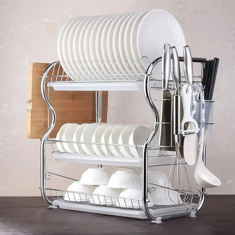 Dish Drainer Silver Stainless Rack Storage Shelf Washing Holder Basket Plated Knife Sink Drying Organizer Kitchen Tools HWC | Дом и сад