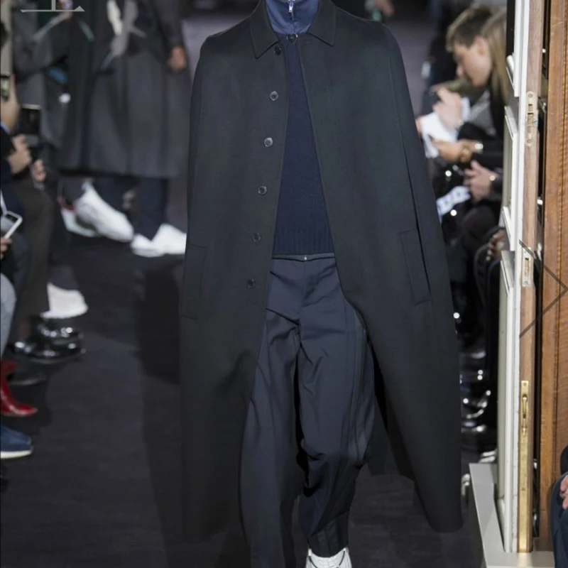 M-4XL super long autumn and winter show men's cloak coat over the knee long cloak shawl British woolen tide jacket M-4XL super long autumn and winter show men's cloak coat over the knee long cloak shawl British woolen tide jacket