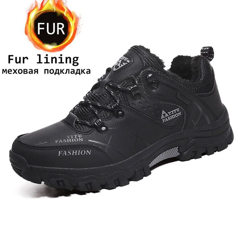 Big size 47 Men's Hiking Shoes Outdoor Waterproof Climbing Hunting Boots Winter Plush Snow Sport Mountain Walking | Спорт и