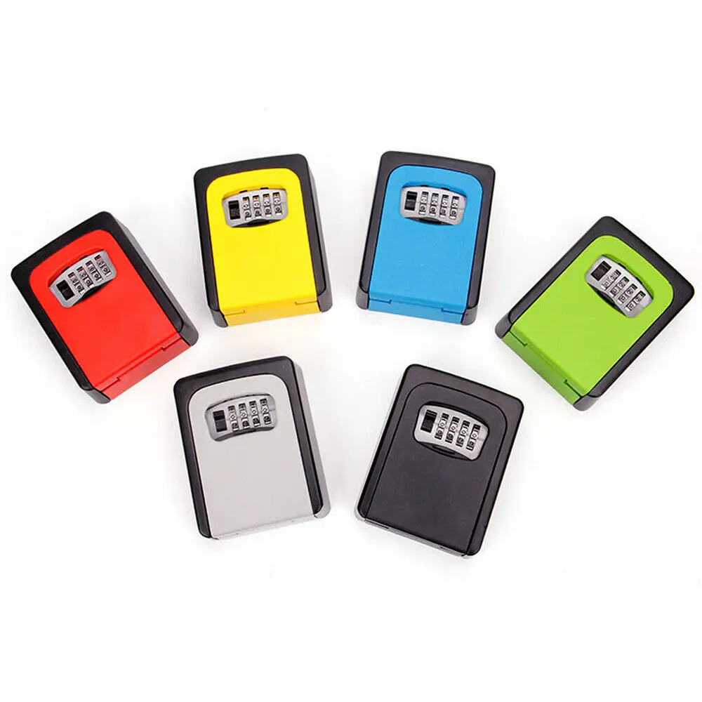 Key Lock Box Wall Mounted Aluminum Alloy Key Safe Box Weatherproof 4 Digit Combination Keys Storage Lock Boxes Indoor Outdoor