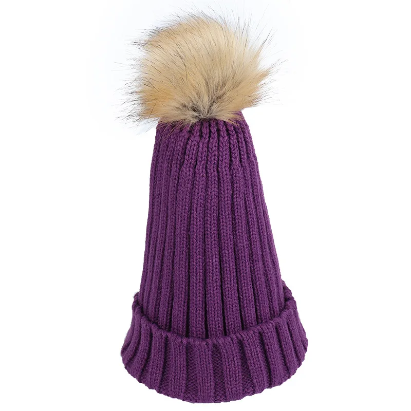 Фиолетовый Skullies Beanie осень и зима монохромные шерстяные шапки для мужчин и женщин теплые и безупречные простые вязаные шапки дикие волосы мяч завивка шляпа - Цвет: Фиолетовый