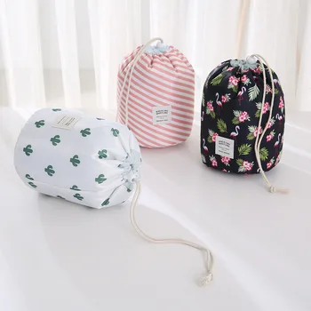 

Women portable Drawstring Cosmetic Bag Round Travel Makeup Bag Organizer Make Up Case Storage Pouch Toiletry Beauty Kit Neceser