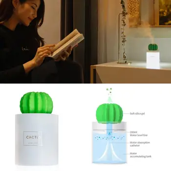 

Aroma Diffuser Air Purifier Ultrasonic Humidifier Cactus 280ML Convenient Creative Moisture Night Light Yoga Health Care