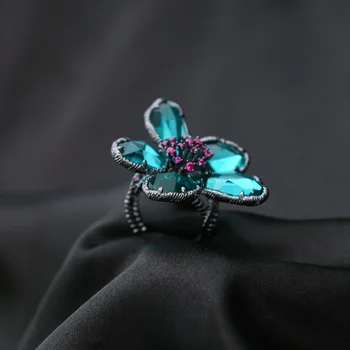 

Japan and South Korea versatile and fashionable flower micro setting zircon ring adjustable opening ring Chaoren jewelry wholesa