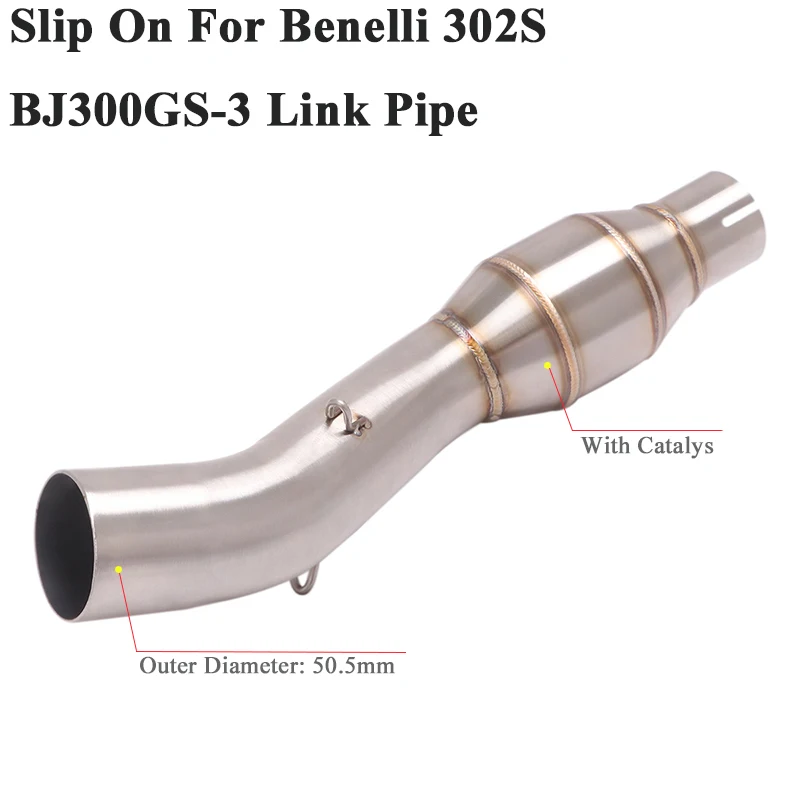 

Slip On For Benelli 302S BJ300GS-3 Motorcycle Racing Exhaust Escape Modified Tube Link Pipe With Catalys Connection 51mm Muffler