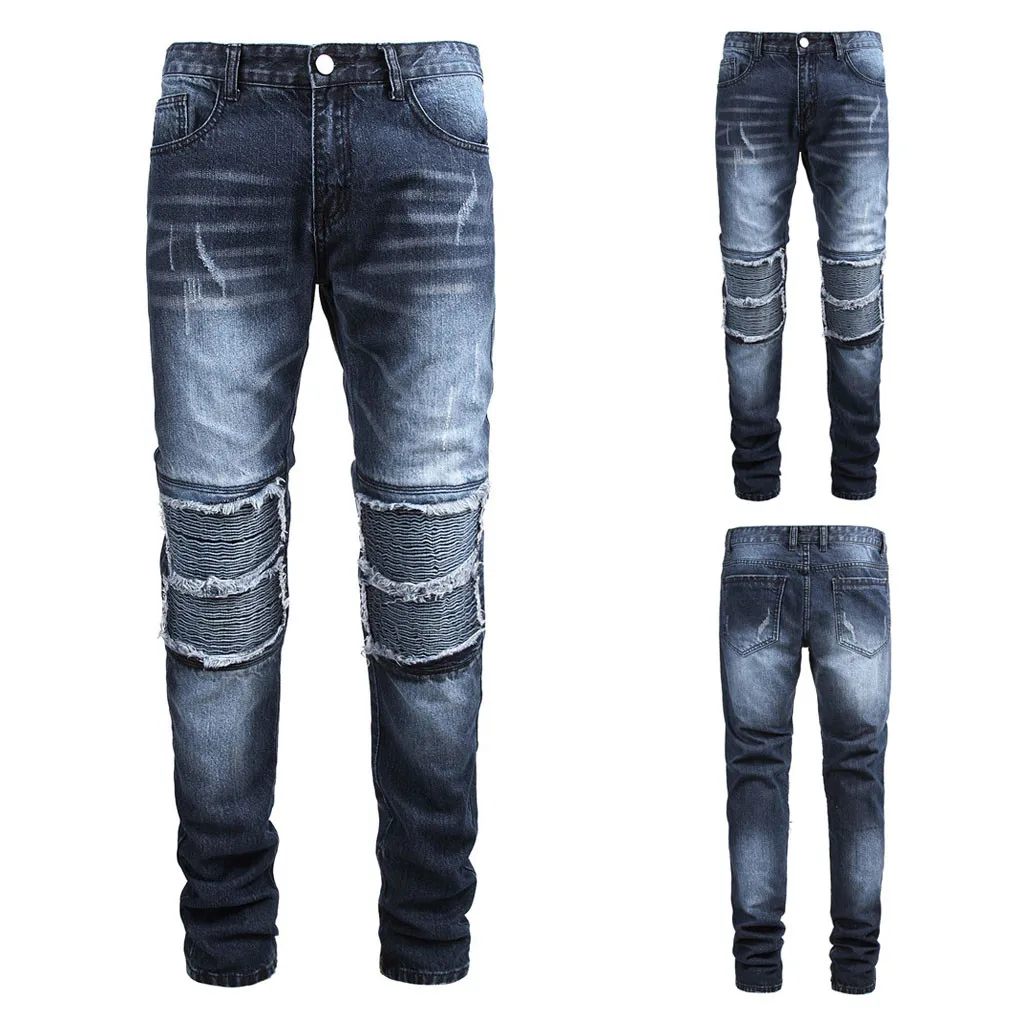 Модные Для Мужчин's Повседневное личность Slim Fit джинсовые морщинки джинсы Штаны Pantalon Hombre Для мужчин Повседневное штаны, мужские брюки высокое качество