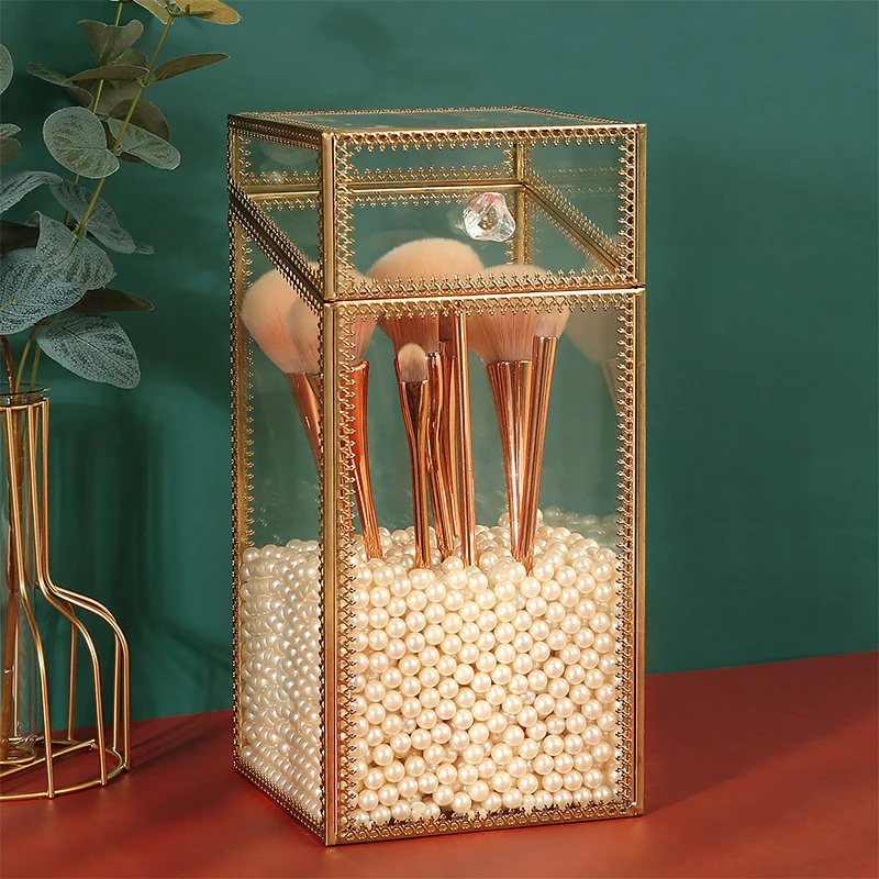 

Винтажный органайзер, стеклянный держатель для кистей для макияжа, Настольный ящик для хранения кистей, водонепроницаемый пыленепроницаемый изысканный Органайзер