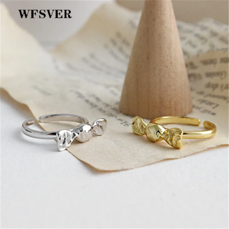 

WFSVER women 925 sterling silver ring gold/silver color bow candy shape opening adjustable rings female fashion fine Jewelry