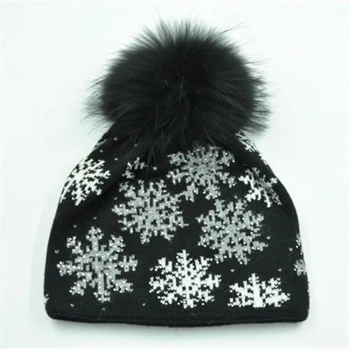 Black natural fur Женские модные меховые шапки, шерстяные вязаные шапки Skullies, шапочка с помпоном, женские шапки из меха енота для женщин - Цвет: Black natural fur