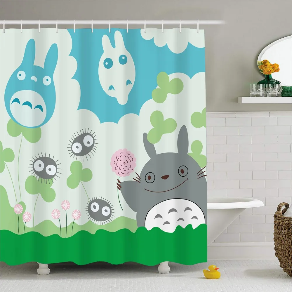 Color-6 Totoro Janpanese, серия аниме, полиэстер, водонепроницаемые занавески для ванной с крючками, для ванной комнаты, Цветочный декор, занавески для дома, 180x200 см - Цвет: Color-6
