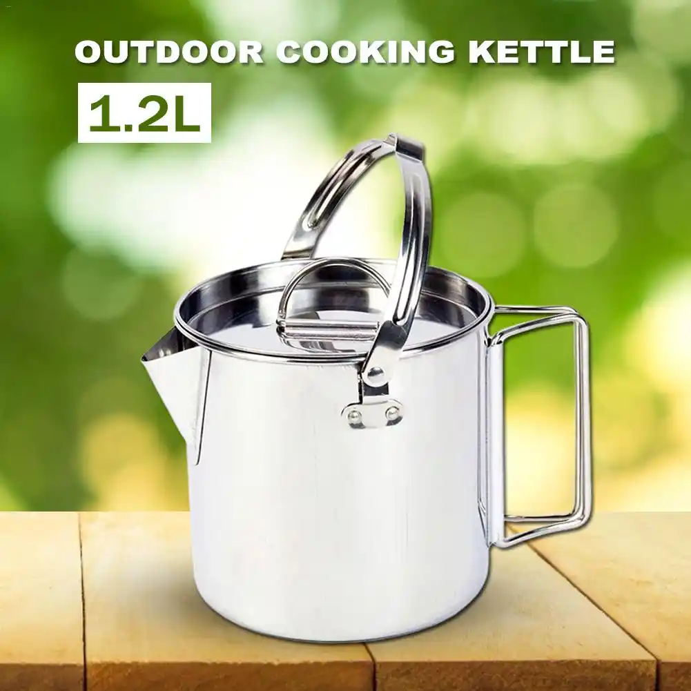 Stainless Steel Camping Hiking Outdoor Kettle Pot Coffee Campfire Picnic KettleG