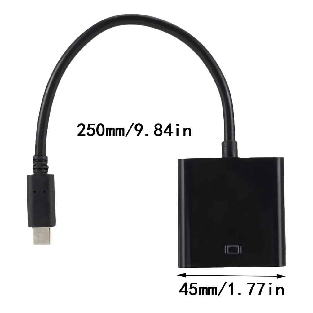 Прочный портативный черный пластиковый USB 3,1 type C USB-C мужчин и женщин VGA Кабель-адаптер для мобильного телефона для планшетных компьютеров