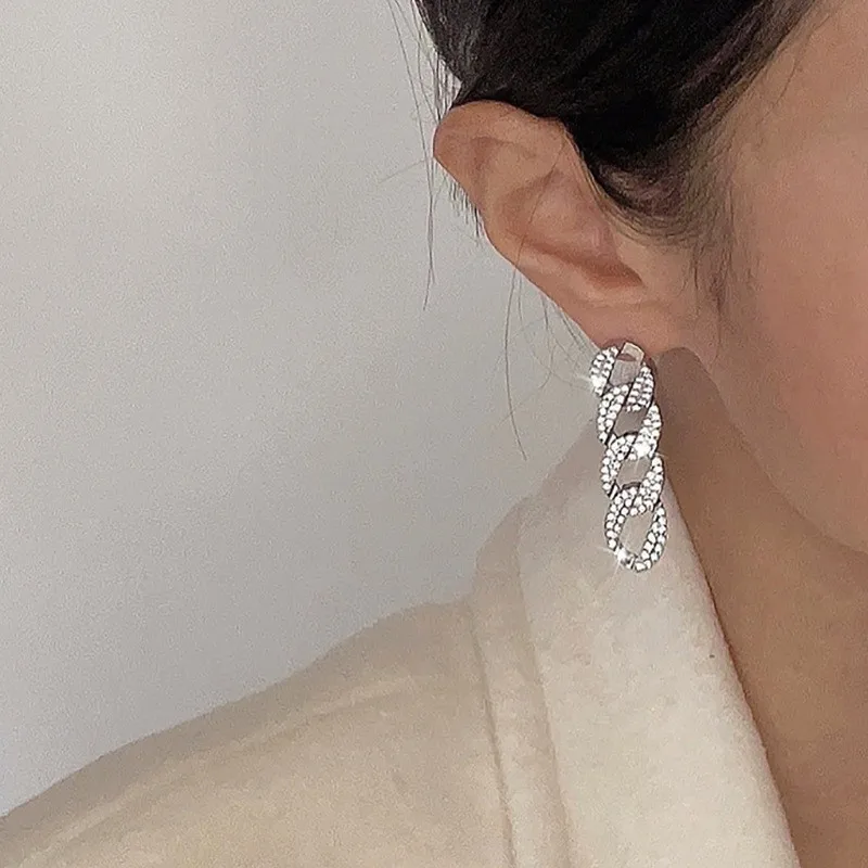 Adolph Crystal Oversize Big Chain Drop Earrings for Women Exaggerated Geometric Sliver Color Long Mixed Earring Jewelry drop earrings dangle earrings