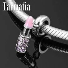 Мода 925 стерлингового серебра Барби розовая помада CZ бусины для украшения амулета для изготовления ювелирных изделий Подходит Pandora шарм браслеты