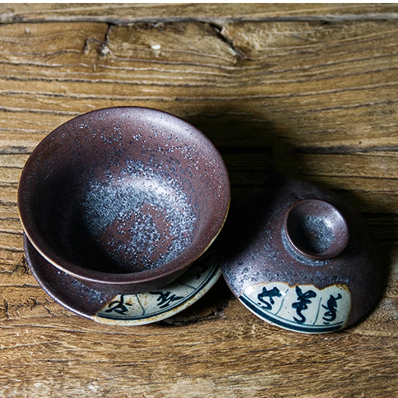120ml Antique Gaiwan For Tea Pottery Tureen With Lid Word Teaware Kung Fu Tea Ceremony Set Coffee Cups Bowls Vintage Chawan