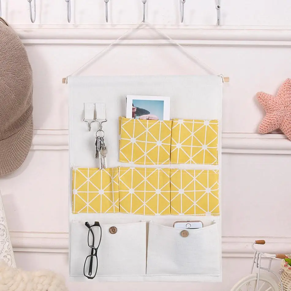 7 Pockets Cotton Linen Wall Hanging Storage Bags Door Pouch Bedroom
