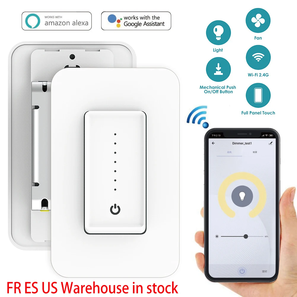 

2019 New Arrive Smart Wifi LED Light Dimmer Switch US Standard 110-220V Wall Touch Control Fan Speed Work with Alexa Google Home
