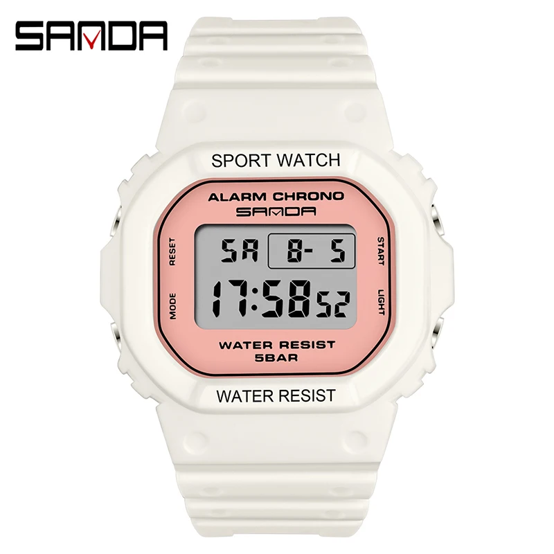 Модные электронные спортивные часы для женщин, студенческие, светодиодный, цифровой, имитация, кварцевые часы с будильником, дата, часы для отдыха, подарок, Reloj de mujer - Цвет: White pink