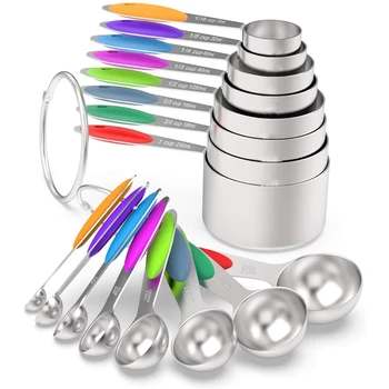 

Stainless Steel Measuring Cups and Measuring Spoons with Colored Silicone Handle,for Dry and Liquid Ingredient