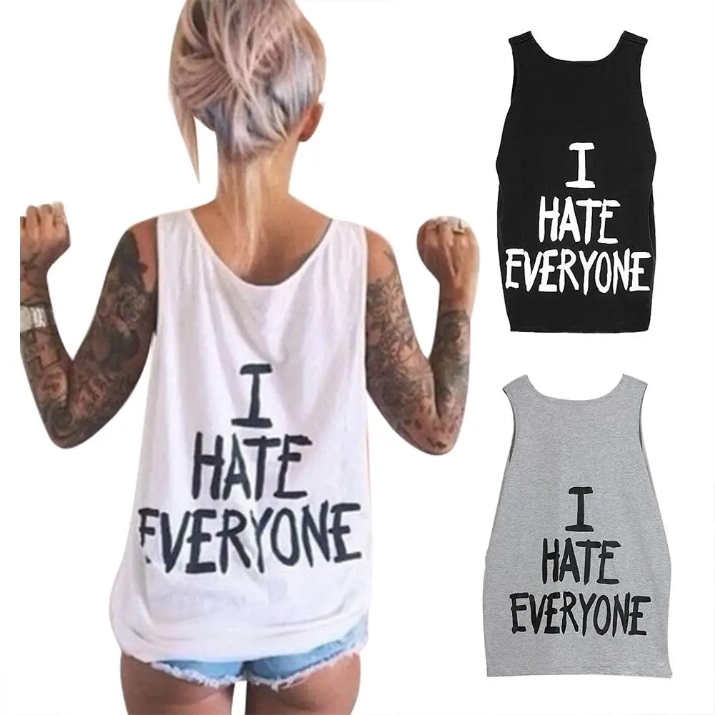 Повседневный женский жилет с круглым вырезом без рукавов надписью I HATE EVERYONE |