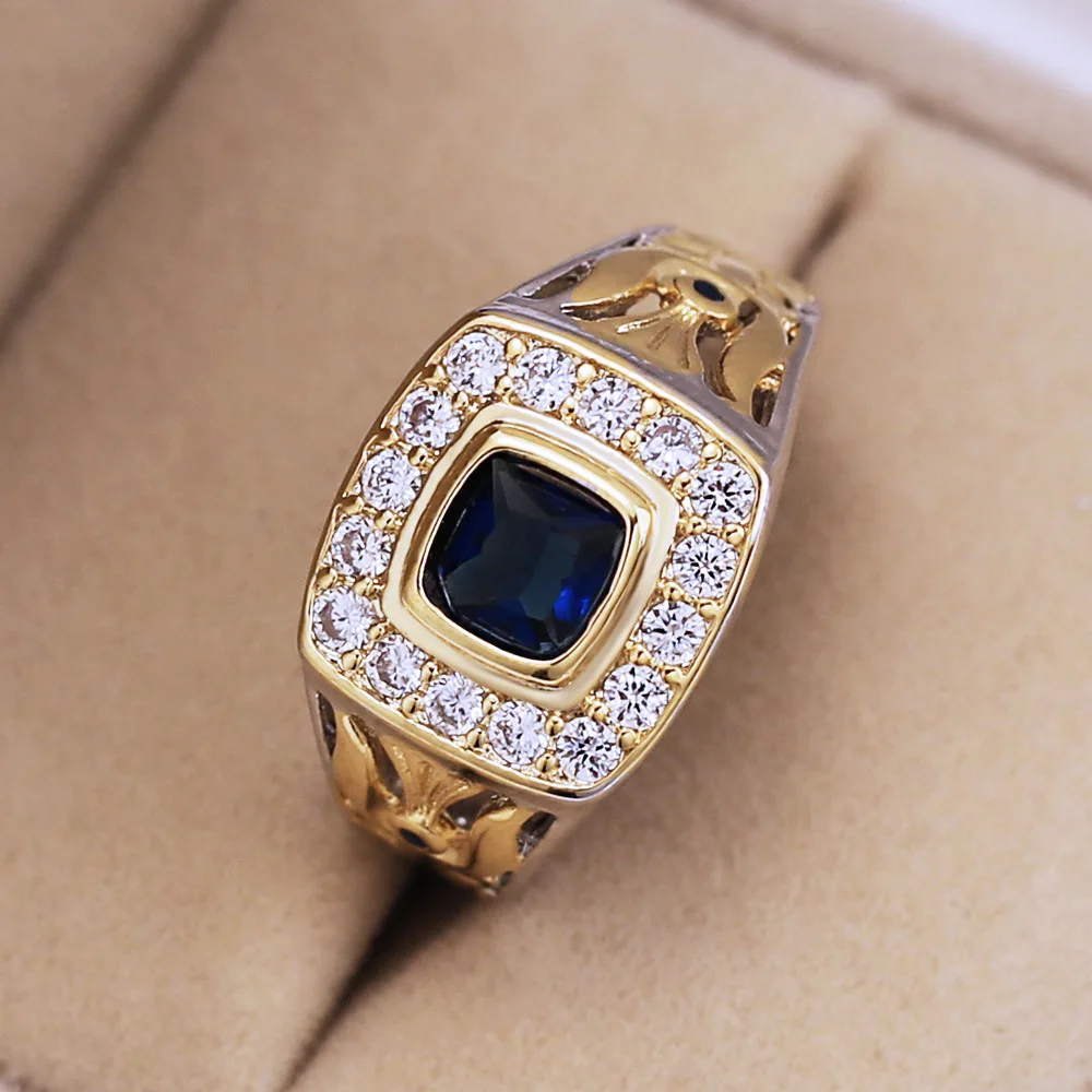 Мужское кольцо с квадратным синим камнем, циркон, золото, серебро, двойной цвет, CZ проложили мужские кольца, винтажные модные деловые Свадебные украшения DBR007